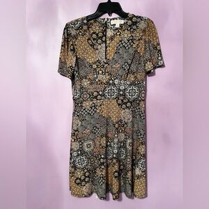 Michael Kors Black and Gold Patterned Midi Dress